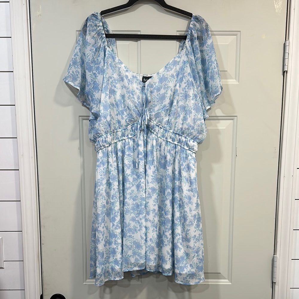 ARULA White and Blue Patterned Dress